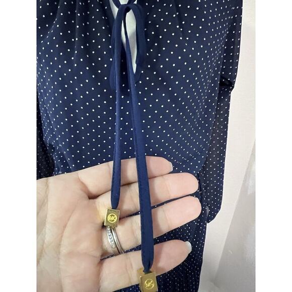 MICHAEL KORS DRESS BLUE WHITE POLKA DOTS LONG SLEEVES RUCHED TIMELESS PREPPY S - Picture 12 of 12